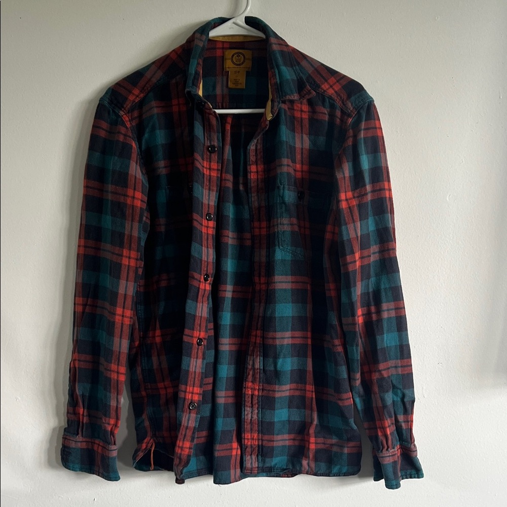 Staplefors Red / Orange and Blue / Teal Plaid Flannel Button-Down Shirt